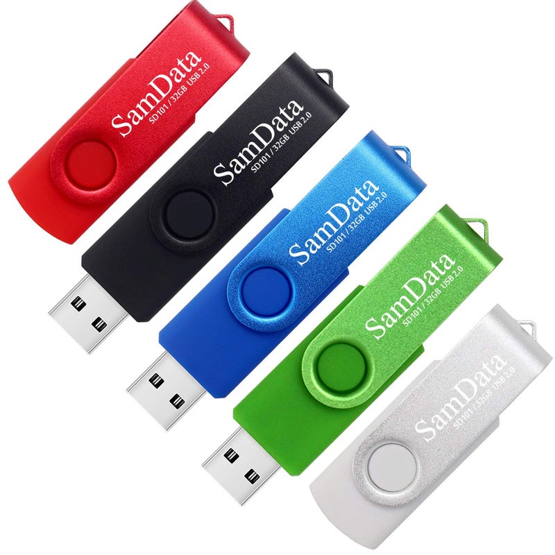 SamData 32GB USB Flash Drives 5 Pack 32GB Thumb Drives Memory Stick Jump Drive with LED Light for Storage and Backup (5 Colors: Black Blue Green Red Silver) - Image 1